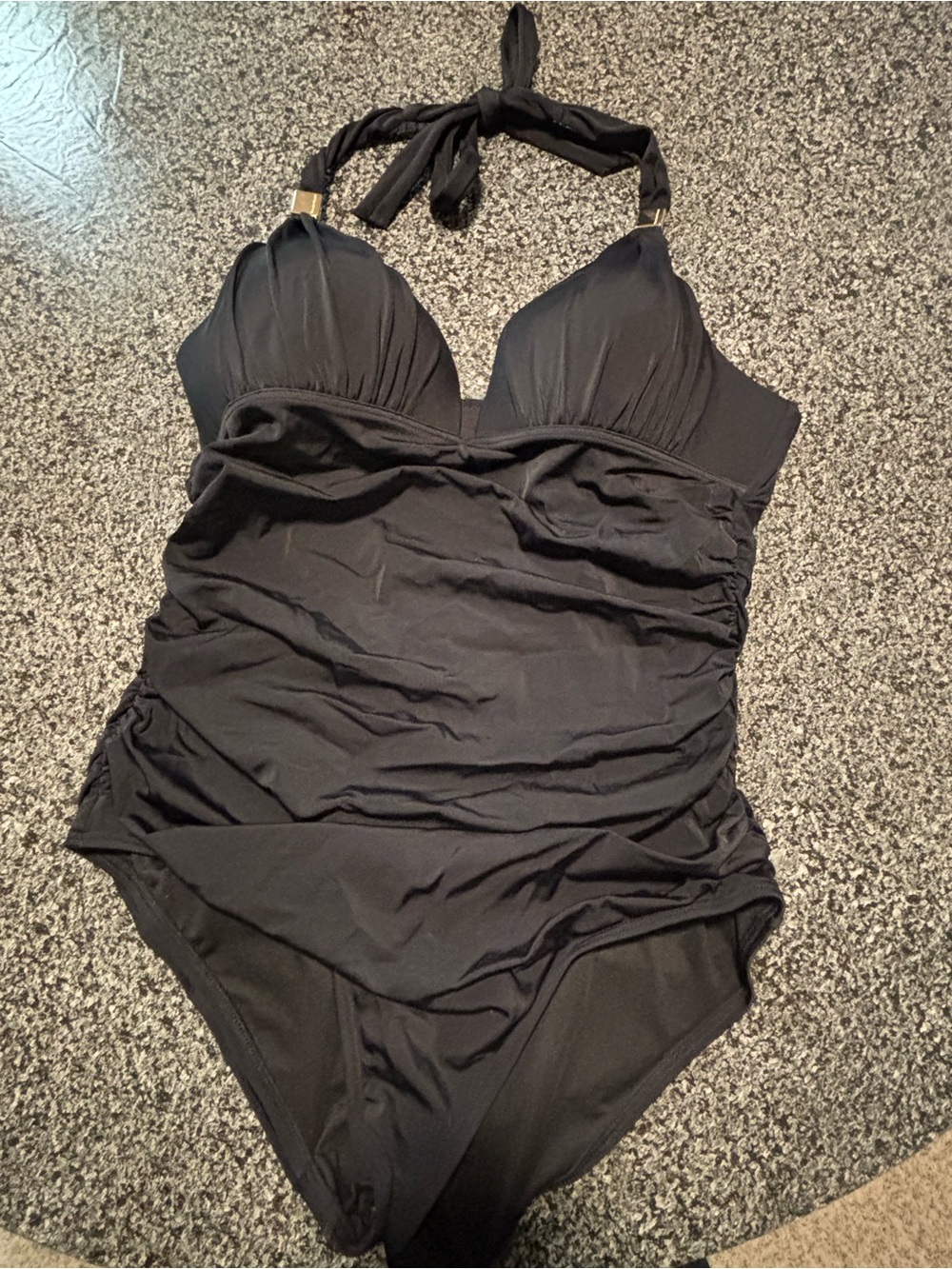 Victoria's Secret Black Halter Ruched One-Piece Swimsuit